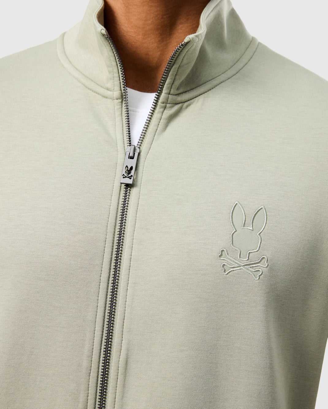 Sweat a Capuche Psycho Bunny Lyons High Collar Full Zip Seagrass Homme | WFG-88653449